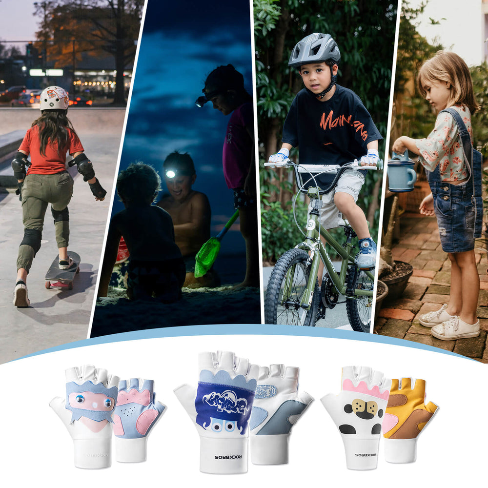 ROCKBROS Kinder Halbfinger Fingerlose Fahrradhandschuhe Scooter Fahrrad