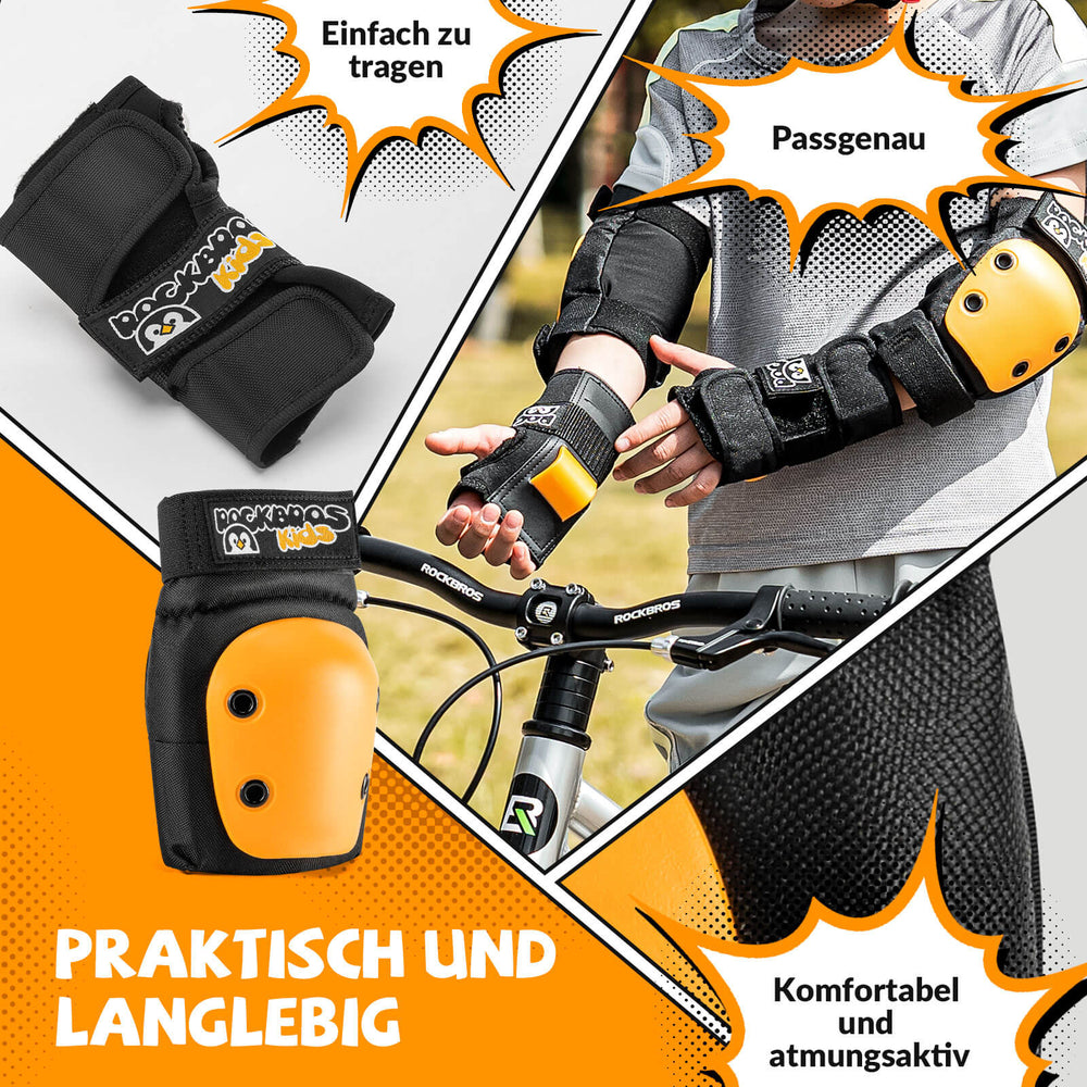 ROCKBROS Kinder Knieschoner 6-in-1 Komfort Schoner Set Protektoren Fahrrad Sport
