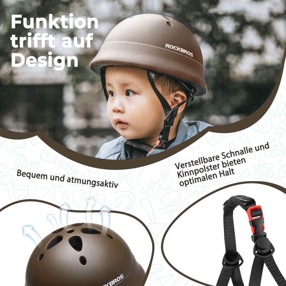 ROCKBROS Kinderhelm Fahrradhelm 48-52cm 2-5 Jahre für Scooter Fahrrad-Braun