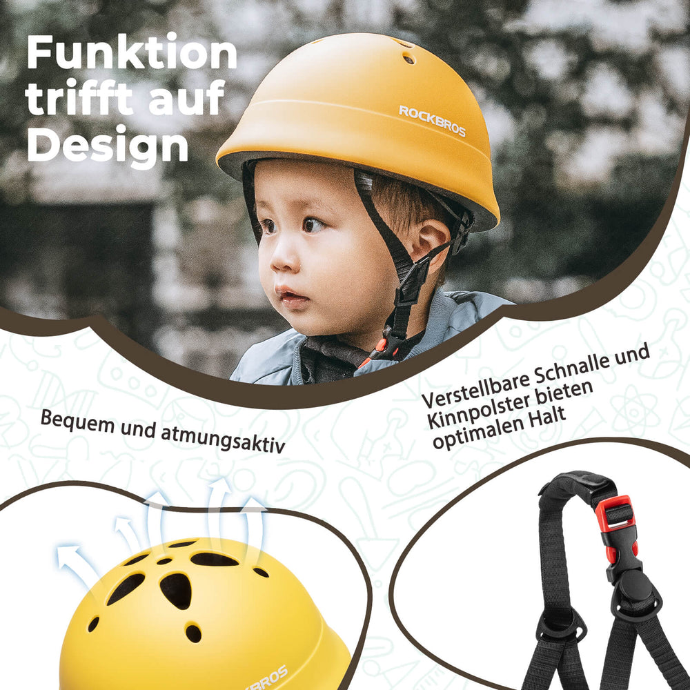 ROCKBROS Kinderhelm Fahrradhelm 48-52cm 2-5 Jahre für Scooter Fahrrad-Gelb