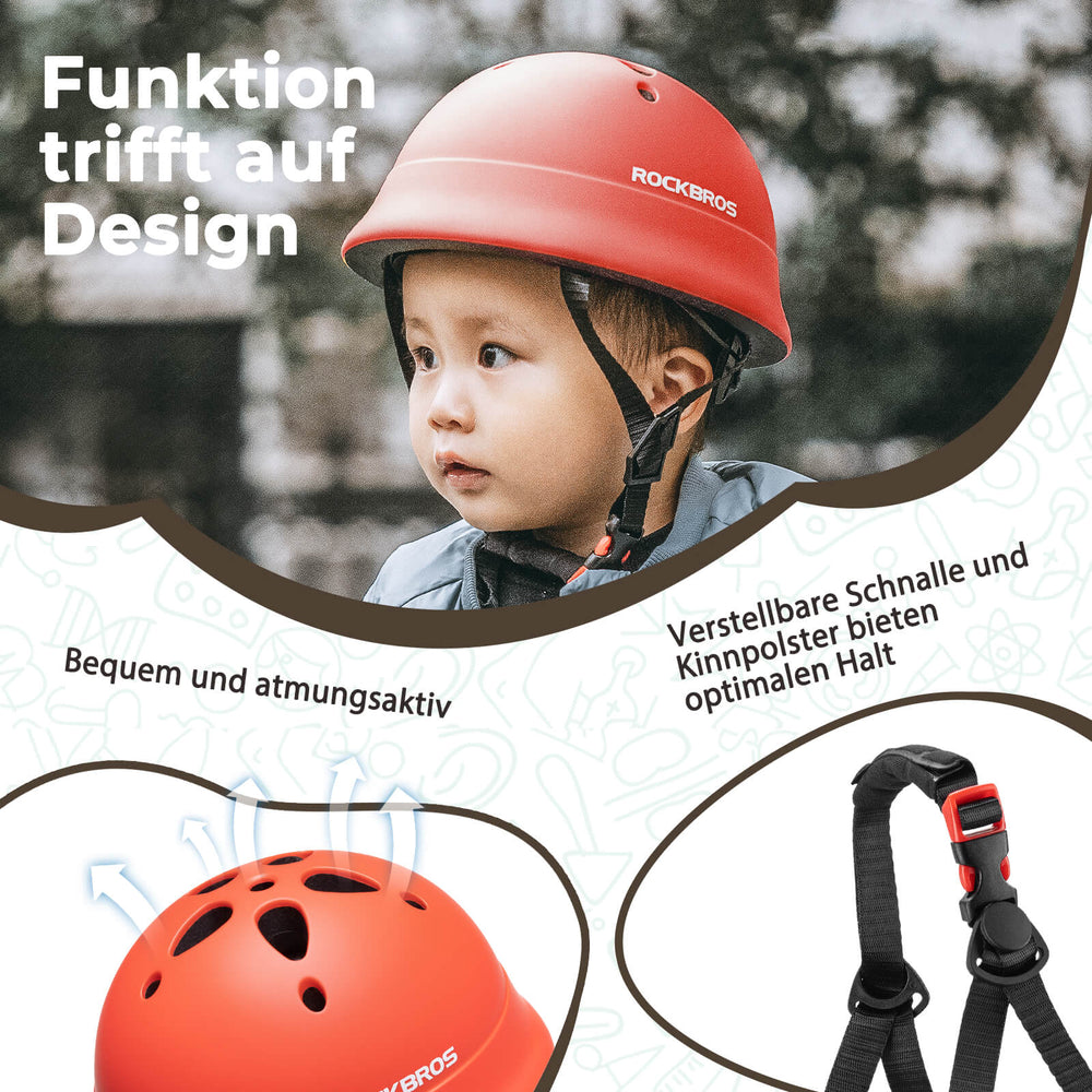 ROCKBROS Kinderhelm Fahrradhelm 48-52cm 2-5 Jahre für Scooter Fahrrad-Rot