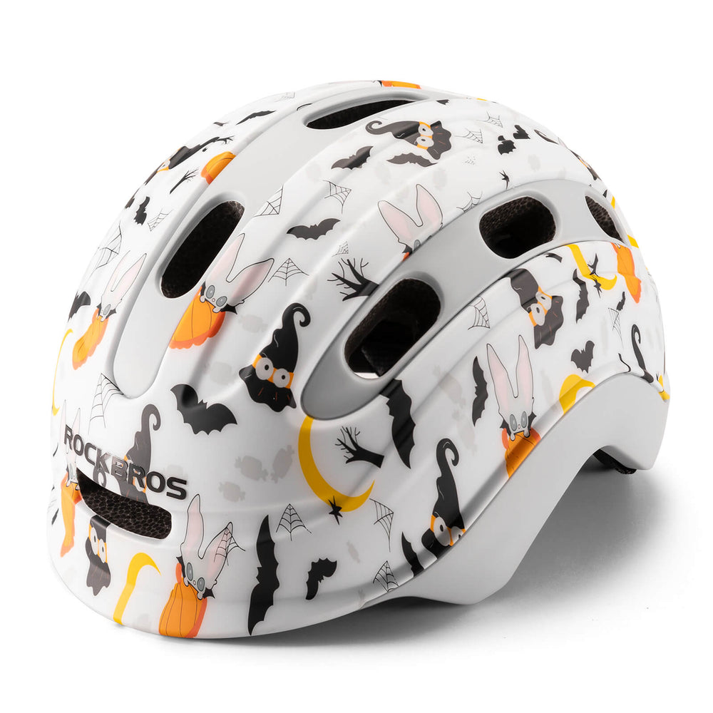 ROCKBROS Kinderhelm Fahrradhelm Rücklicht-Kompatibel 54–58cm 6–18 Jahre-Halloween Graffiti-Matt