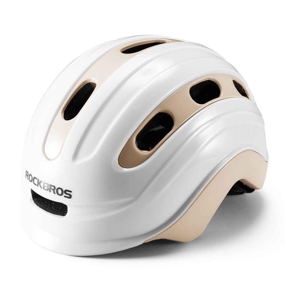 ROCKBROS Kinderhelm Fahrradhelm Rücklicht-Kompatibel 54–58cm 6–18 Jahre-Weiß-Khaki-Glänzend