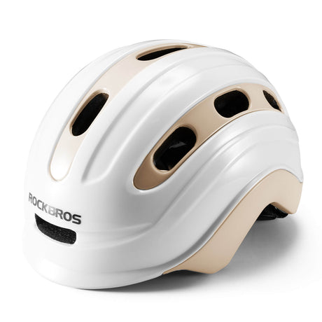 ROCKBROS Kinderhelm Fahrradhelm Rücklicht-Kompatibel 54–58cm 6–18 Jahre-Weiß-Khaki-Glänzend