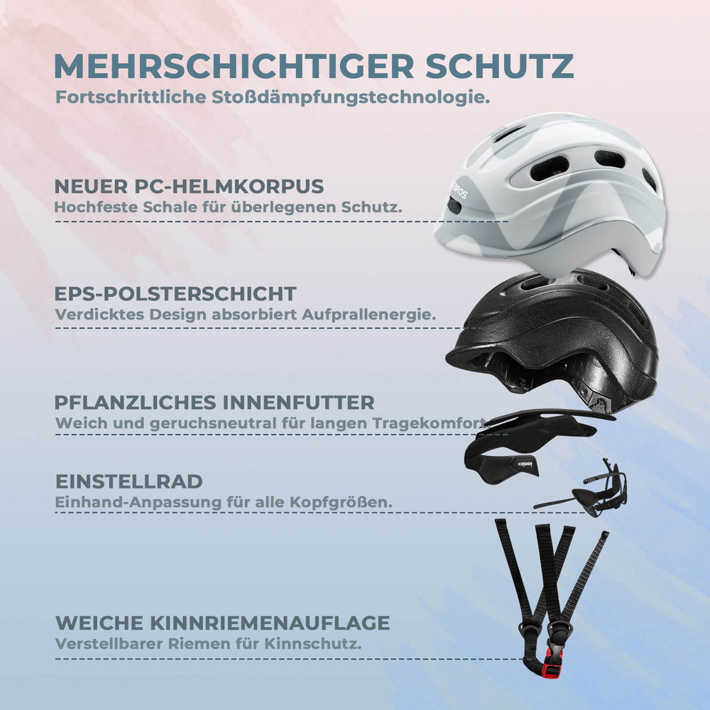 ROCKBROS Kinderhelm Fahrradhelm Rücklicht-Kompatibel 54–58cm 6–18 Jahre