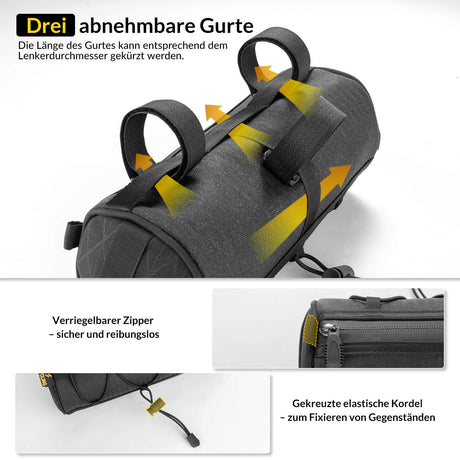 ROCKBROS Lenkertasche 2,1L  mit Schultergurt für MTB, Rennrad, Gravel, E-Bike