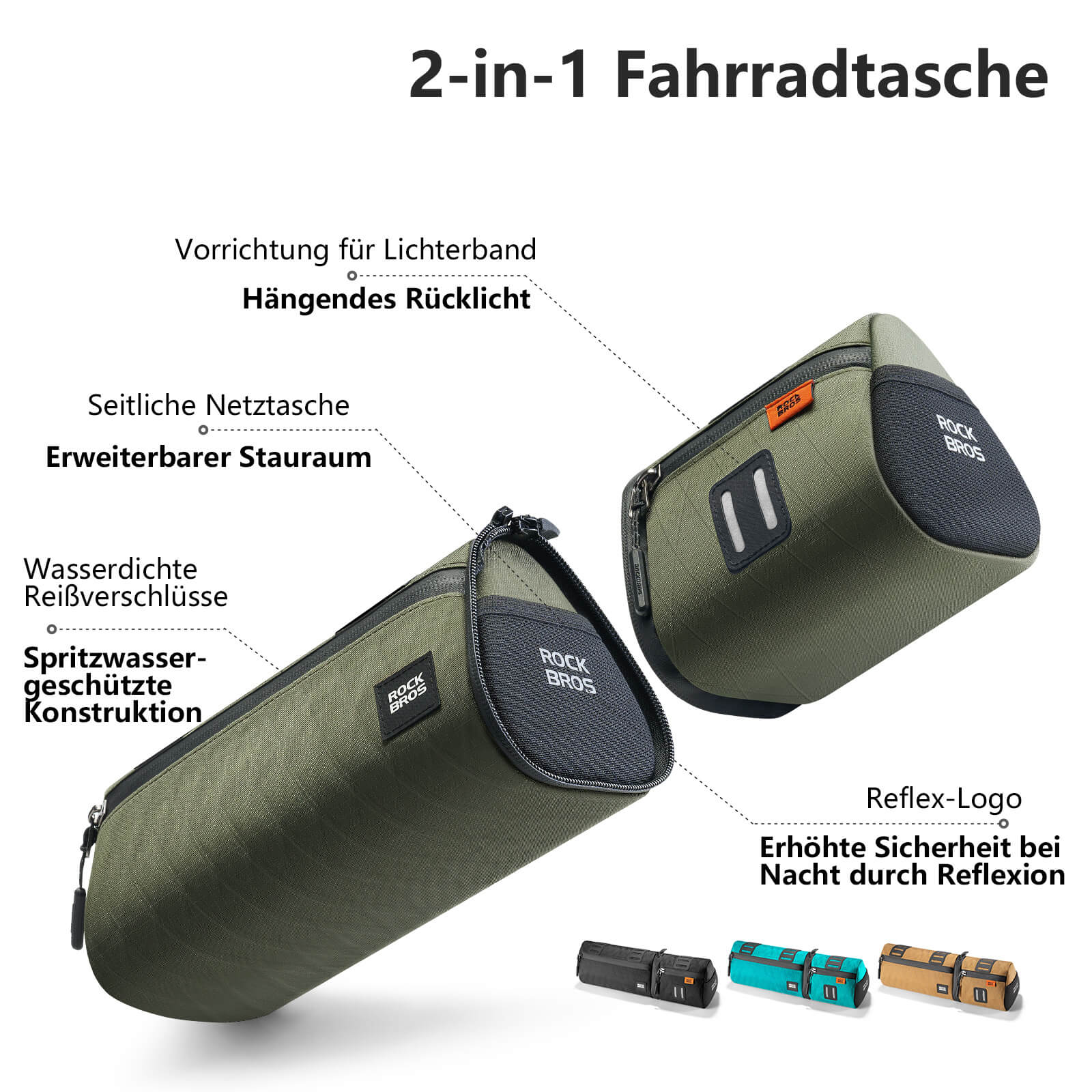 ROCKBROS Multifunktionale 2-in-1 Fahrradtasche Set Reflektierend Wasserabweisend