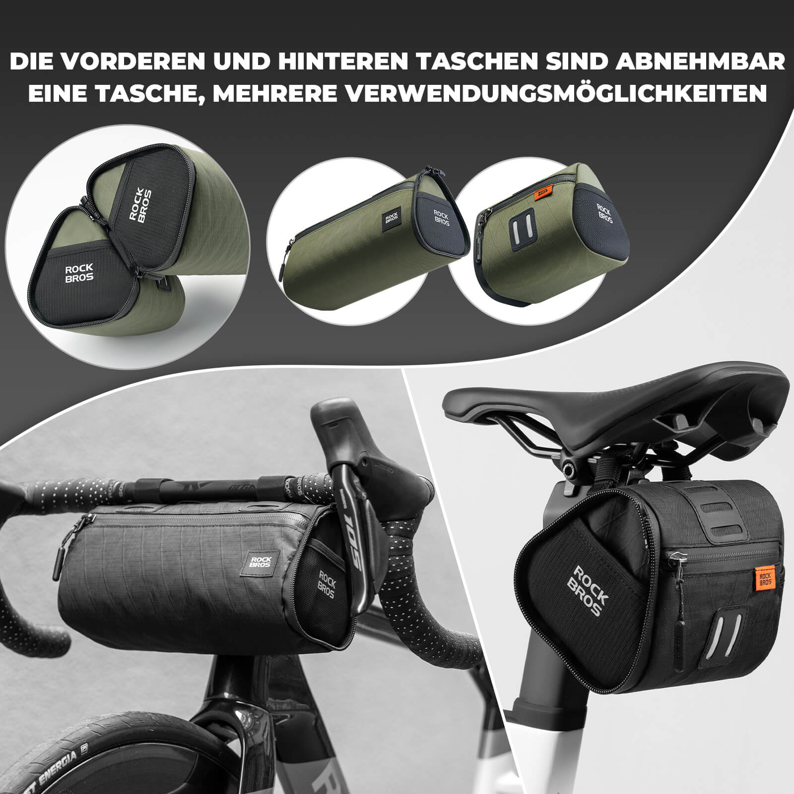 ROCKBROS Multifunktionale 2-in-1 Fahrradtasche Set Reflektierend Wasserabweisend