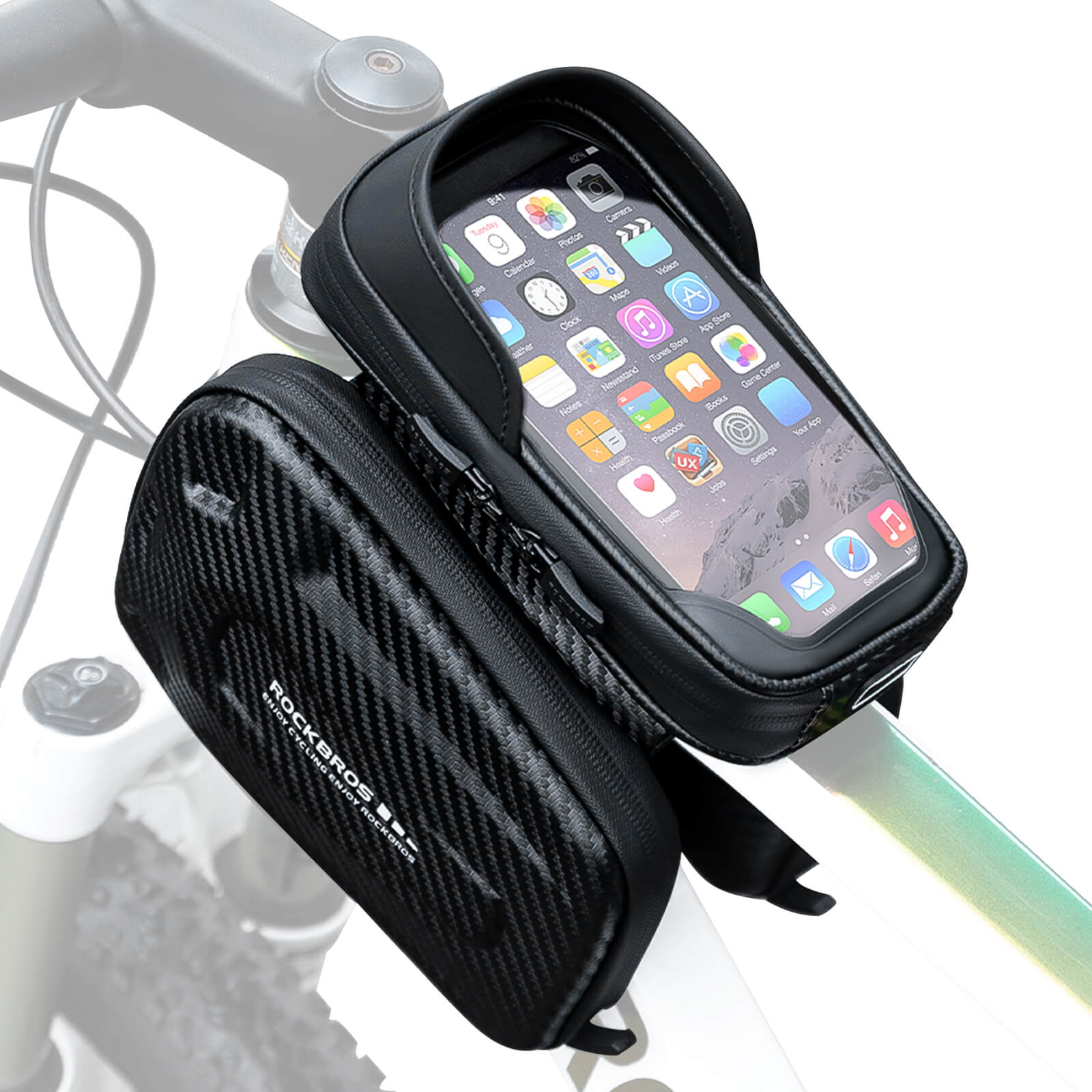 ROCKBROS Oberrohrtasche für Smartphone mit Lichtschutz und Seitentaschen