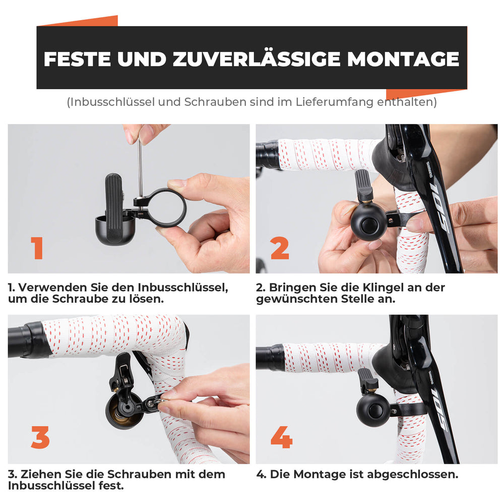 ROCKBROS Rennrad Fahrradklingel Wasserdicht für gebogene Lenker 21-23 mm