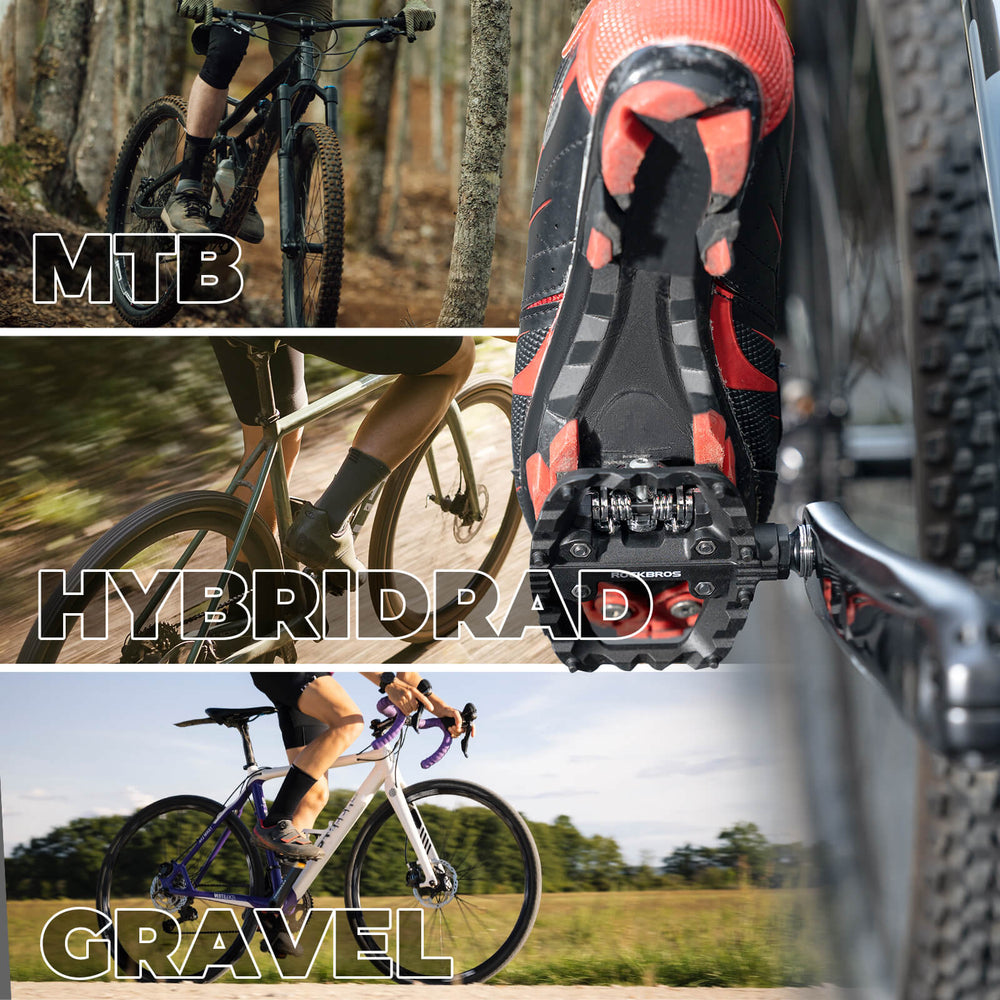 ROCKBROS SPD-Klickpedale &amp; Plattformpedale 2-in-1 – Rutschfest, Leicht, mit Cleats-Set – 9/16" Pedale für MTB, Gravel &amp; Rennrad