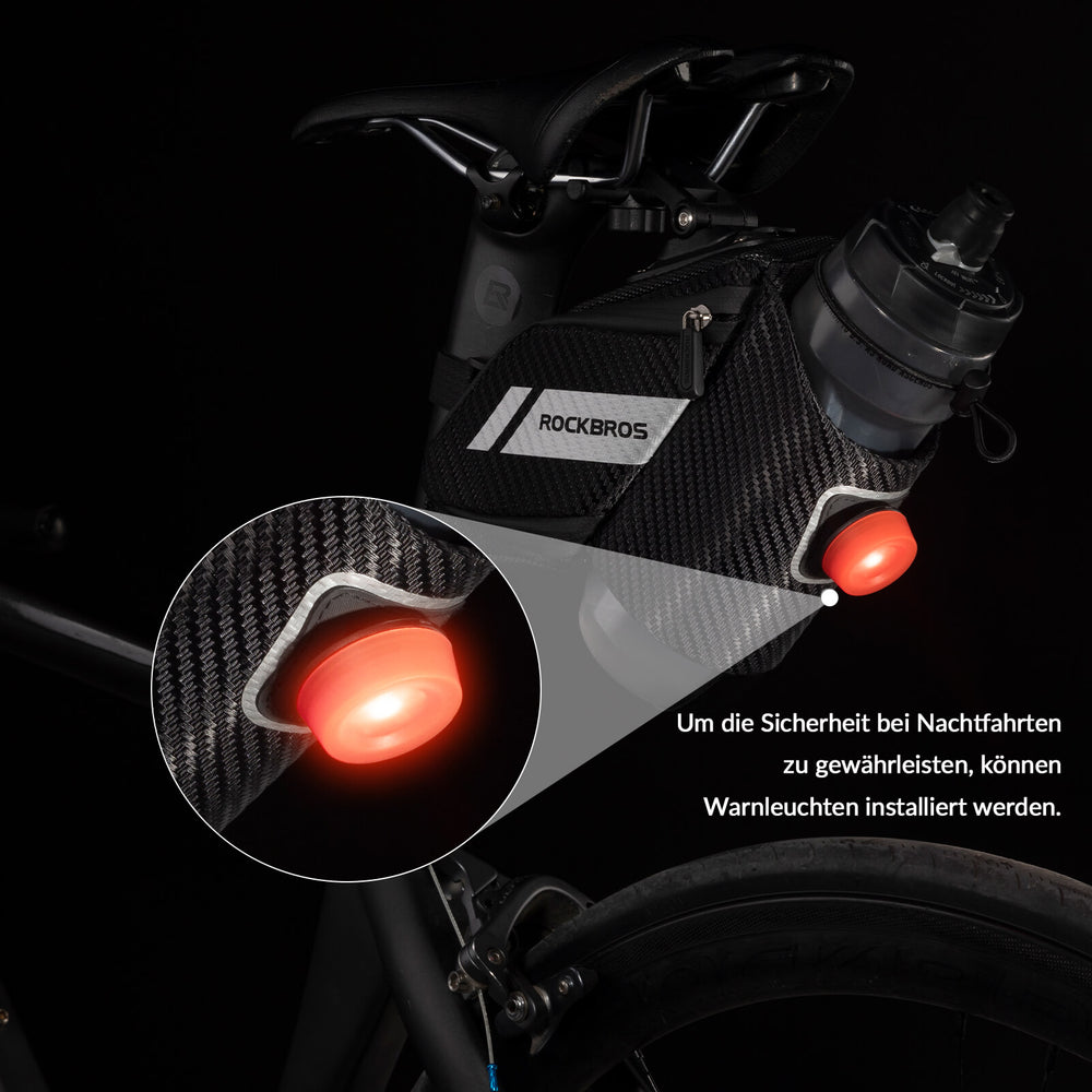 ROCKBROS Satteltasche 1L, schwarze Fahrradsitz Tasche mit integriertem Flaschenhalter für sicheren Transport und einfache Montage.