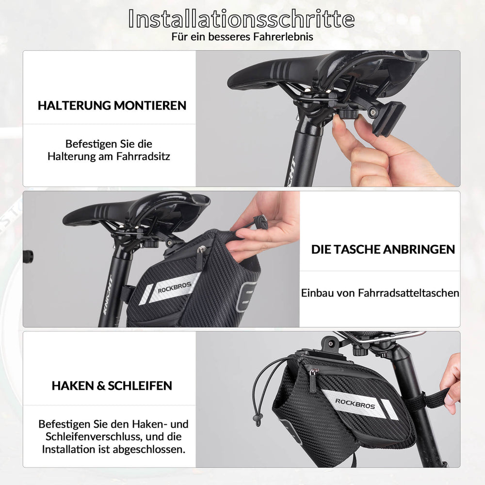 ROCKBROS Satteltasche 1L, schwarze Fahrradsitz Tasche mit integriertem Flaschenhalter für sicheren Transport und einfache Montage.