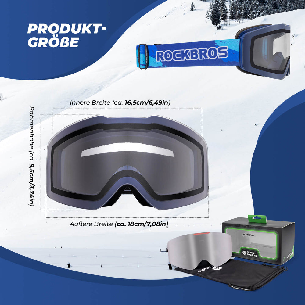 ROCKBROS Skibrille Schneebrille Polarisierte Helmkompatible Sportbrille Skifahren-Blau