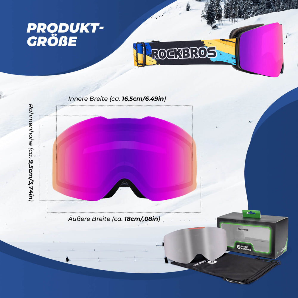 ROCKBROS Skibrille Schneebrille Polarisierte Helmkompatible Sportbrille Skifahren-Lila