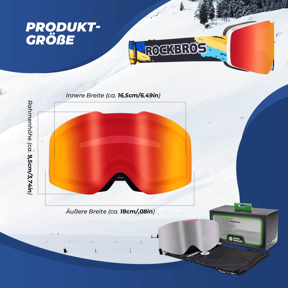 ROCKBROS Skibrille Schneebrille Polarisierte Helmkompatible Sportbrille Skifahren-Rot