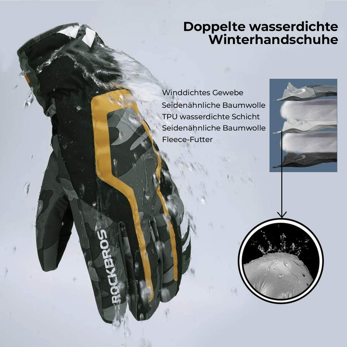 ROCKBROS Skihandschuhe Winter Handschuhe Wasserdicht Anti-Rutsch