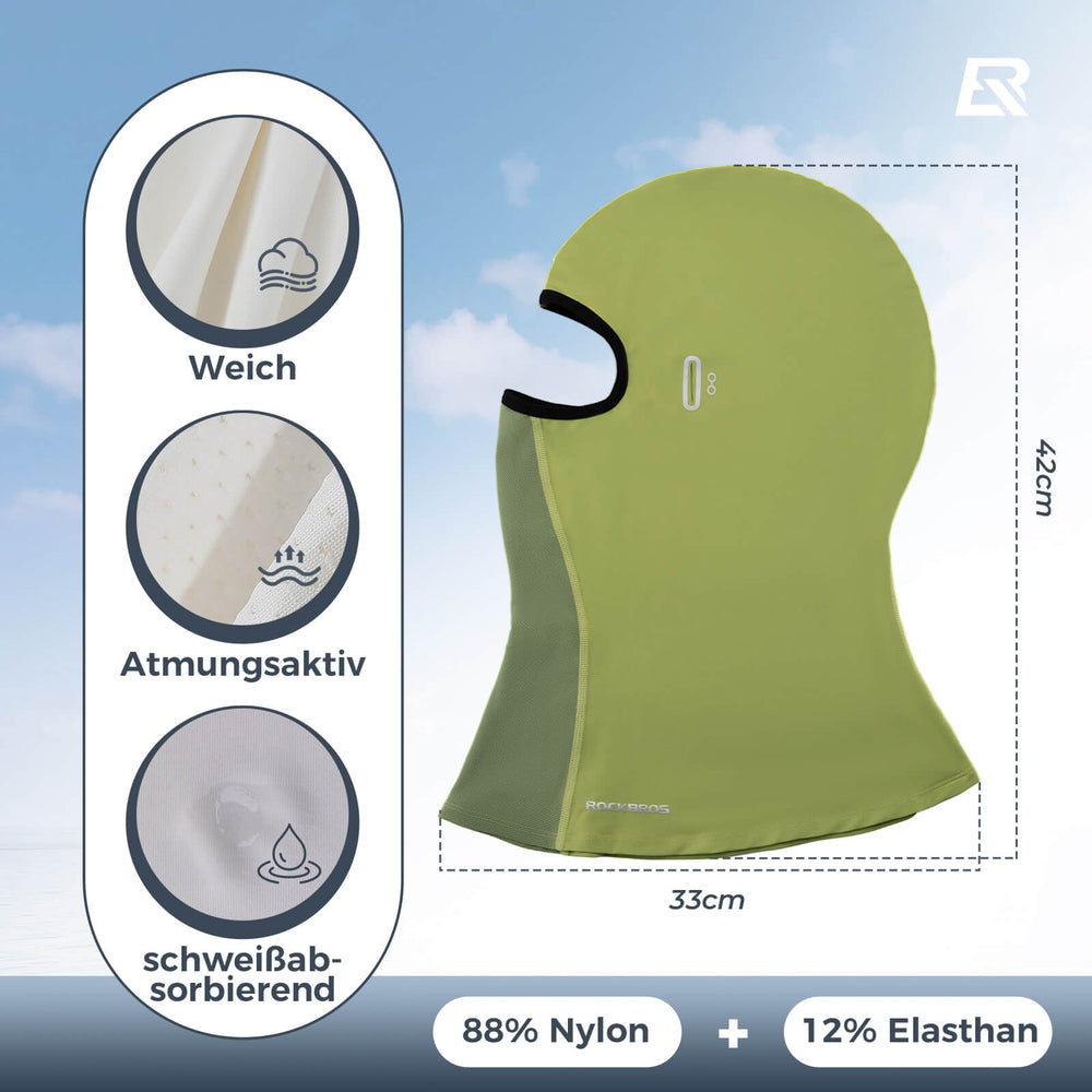 ROCKBROS Sommer Sturmhaube UPF40+ Balaclava Gesichtsmaske Schnelltrocknend-Grün