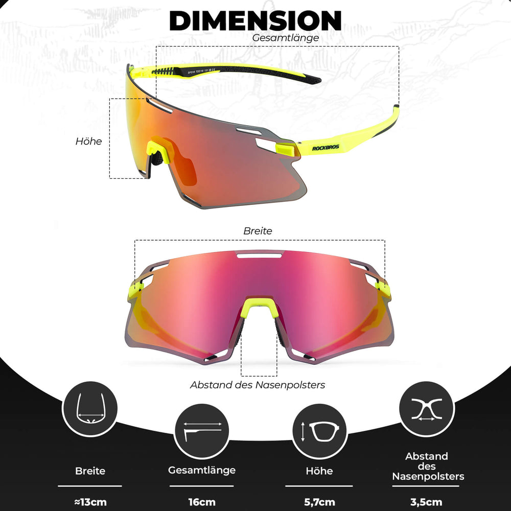ROCKBROS Sonnenbrille Winddichte Fahrradbrille für Outdoor-Sportarten- Rot-Gold