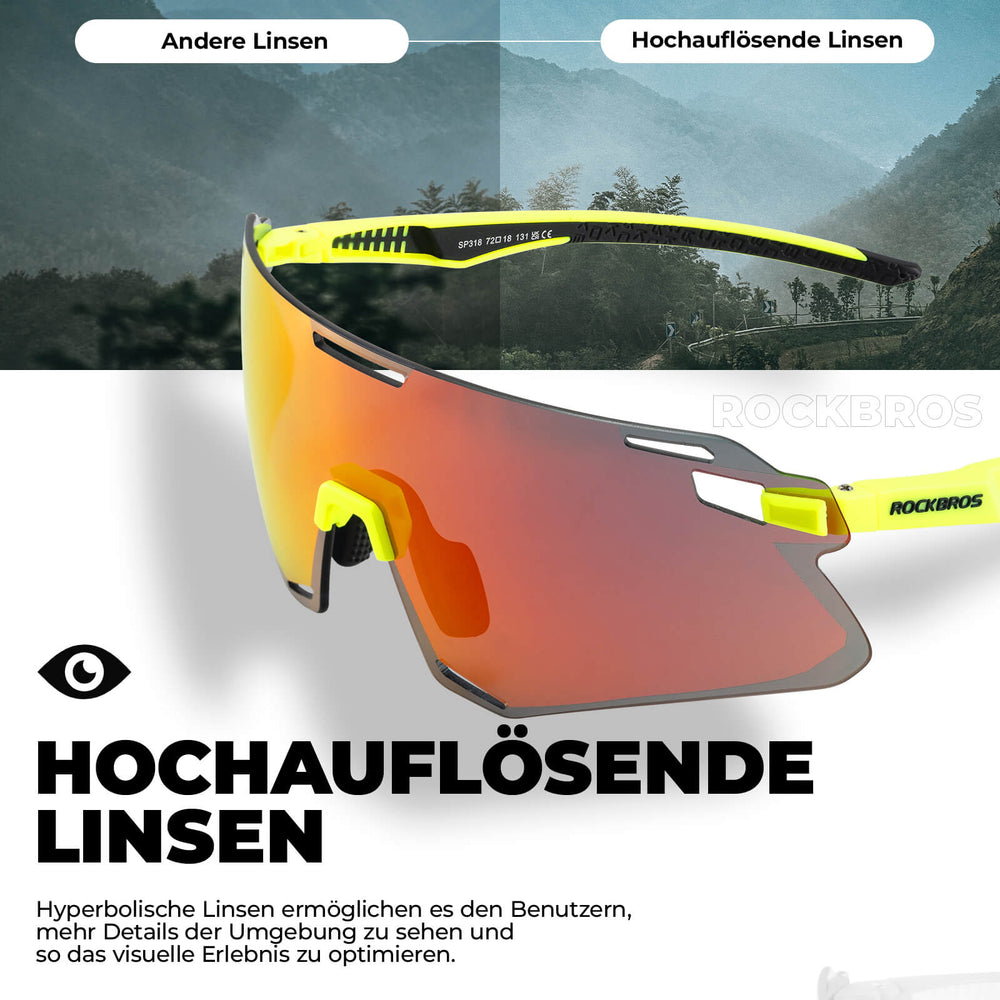 ROCKBROS Sonnenbrille Winddichte Fahrradbrille für Outdoor-Sportarten- Rot-Gold