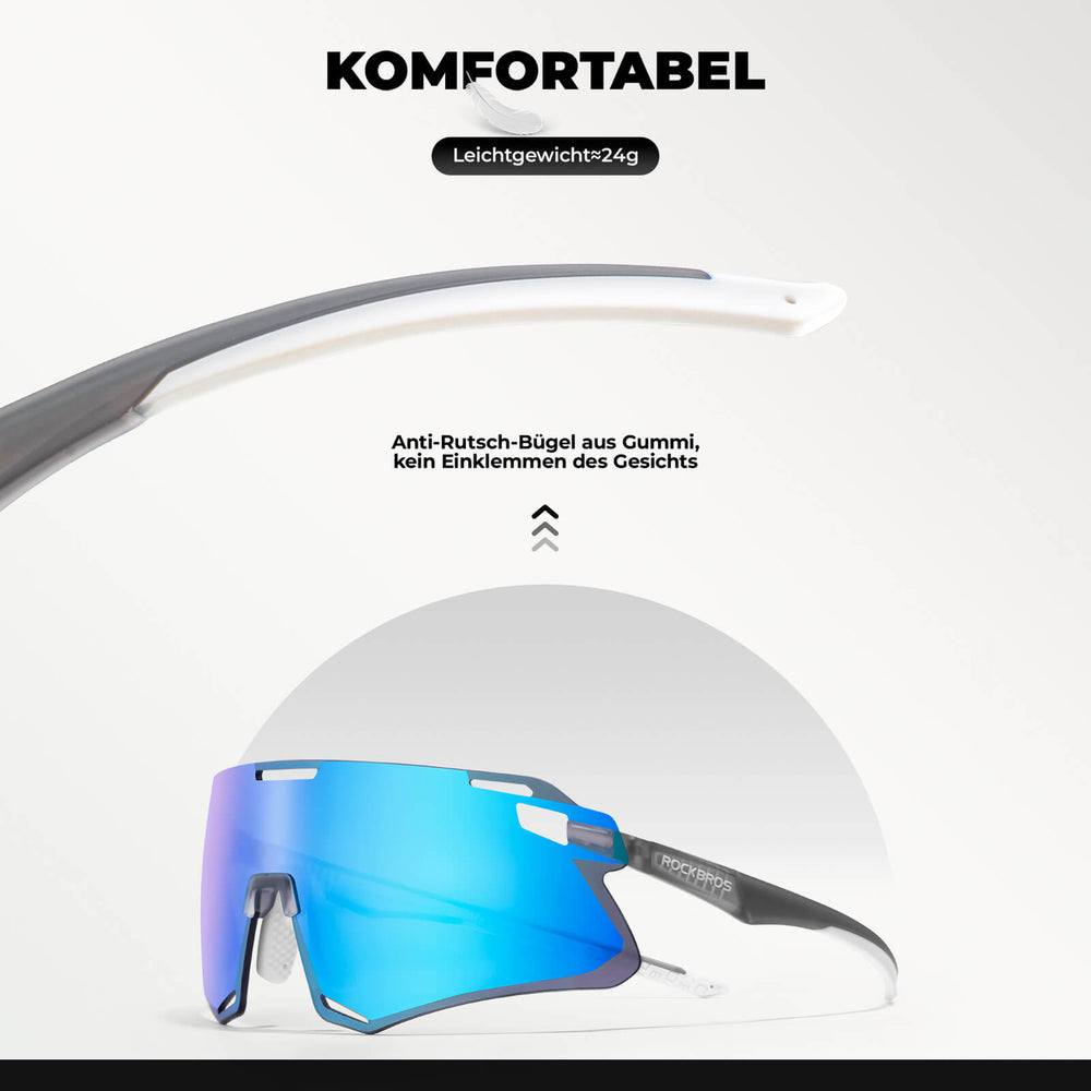 ROCKBROS Sonnenbrille Winddichte Fahrradbrille für Outdoor-Sportarten- Blau-Weiß