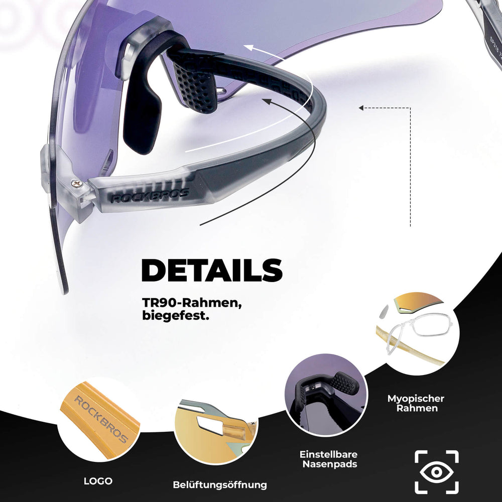 ROCKBROS Sonnenbrille Winddichte Fahrradbrille für Outdoor-Sportarten- Gold