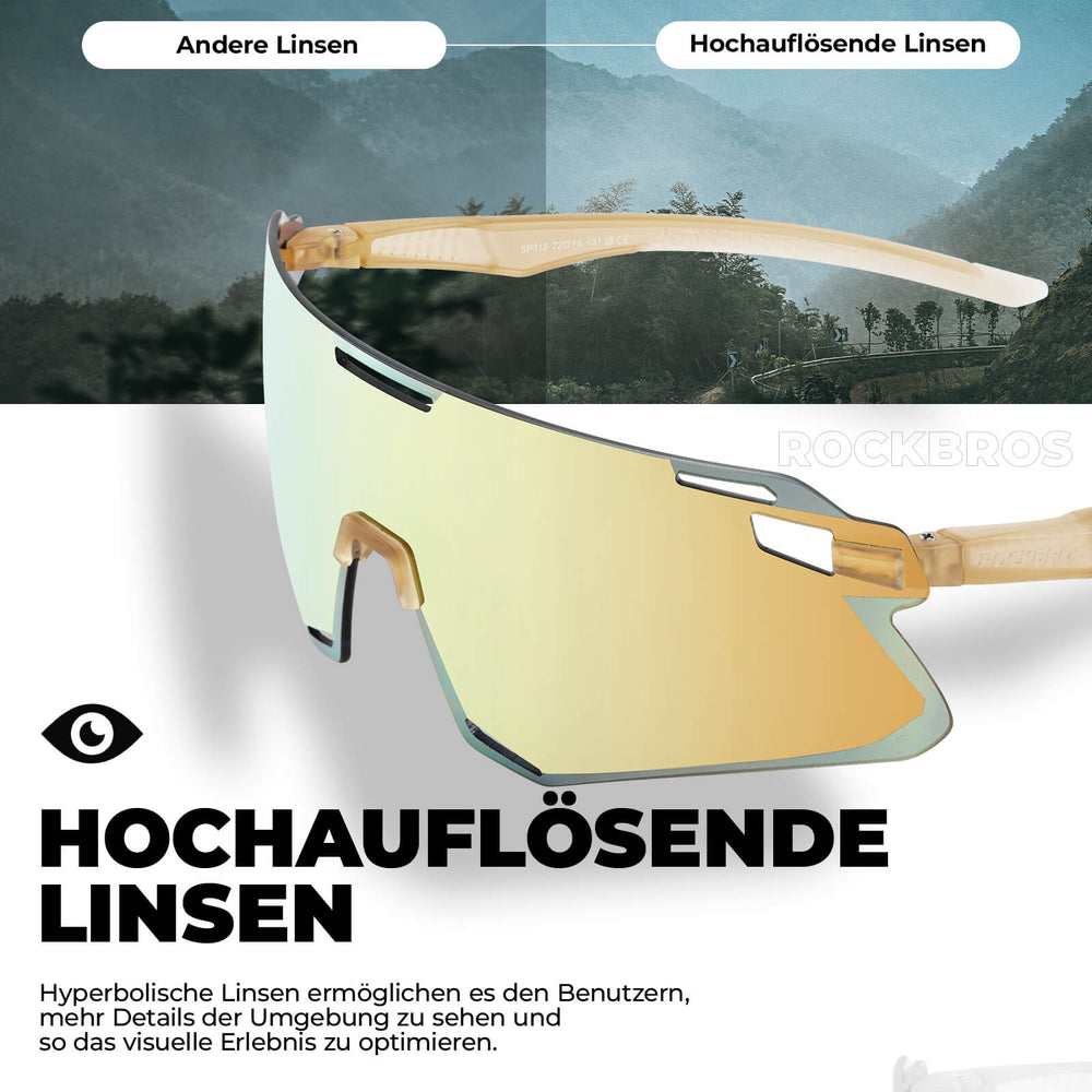 ROCKBROS Sonnenbrille Winddichte Fahrradbrille für Outdoor-Sportarten- Gold