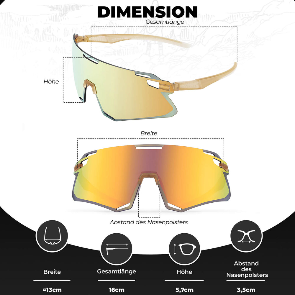 ROCKBROS Sonnenbrille Winddichte Fahrradbrille für Outdoor-Sportarten- Gold