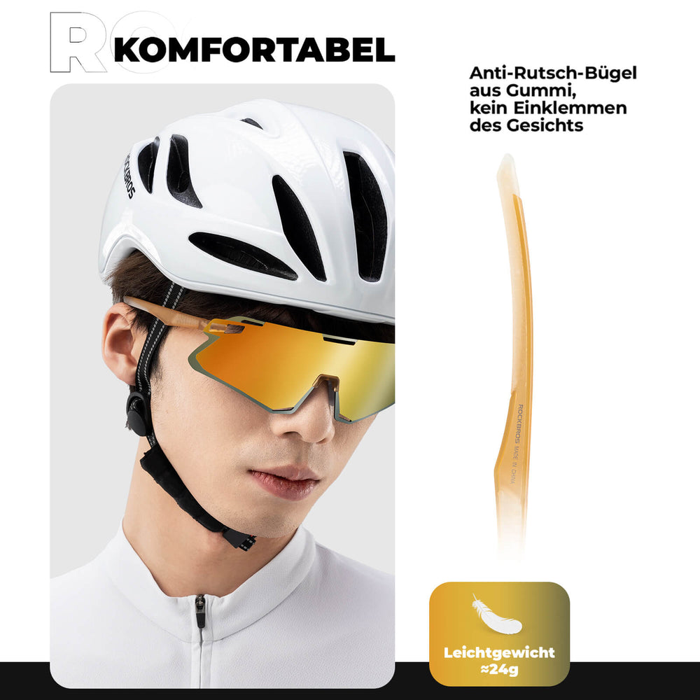 ROCKBROS Sonnenbrille Winddichte Fahrradbrille für Outdoor-Sportarten- Gold