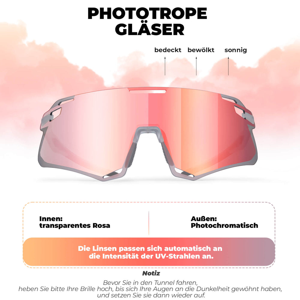 ROCKBROS Sonnenbrille Winddichte Fahrradbrille für Outdoor-Sportarten- Selbsttönend Rot