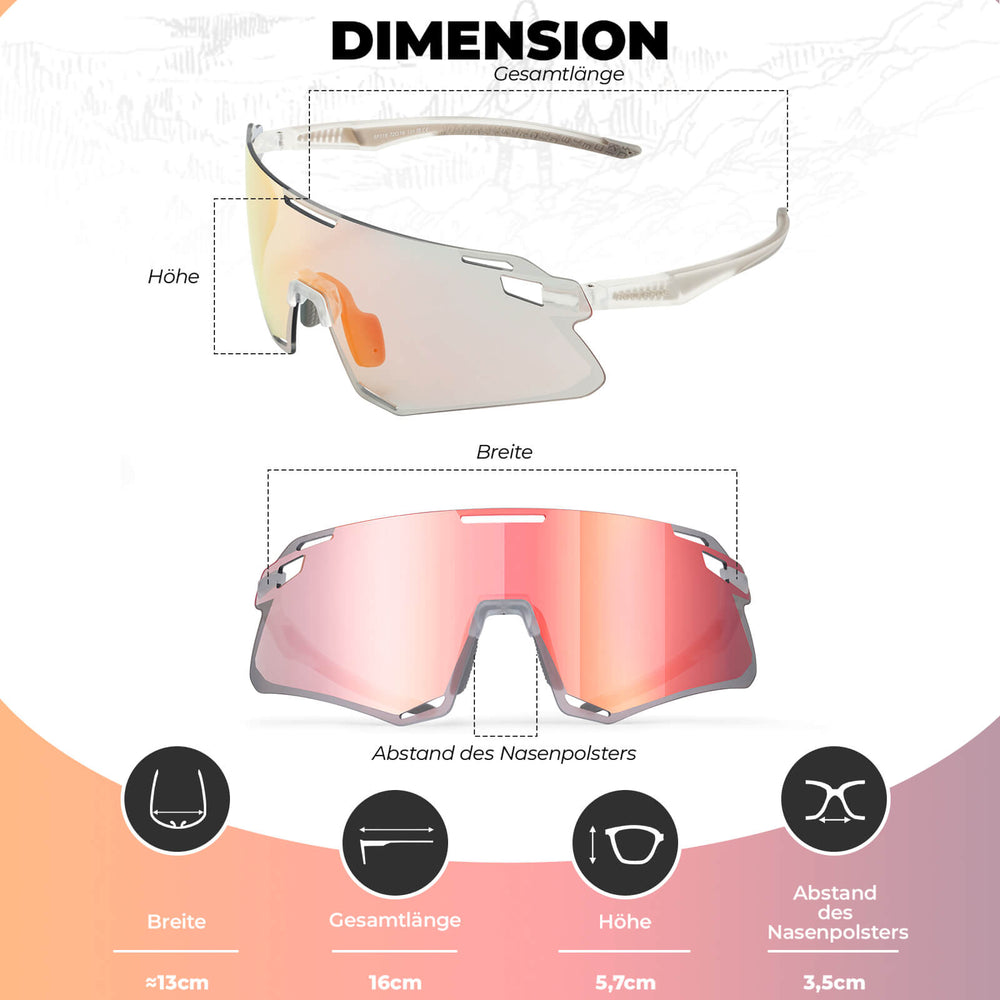 ROCKBROS Sonnenbrille Winddichte Fahrradbrille für Outdoor-Sportarten- Selbsttönend Rot