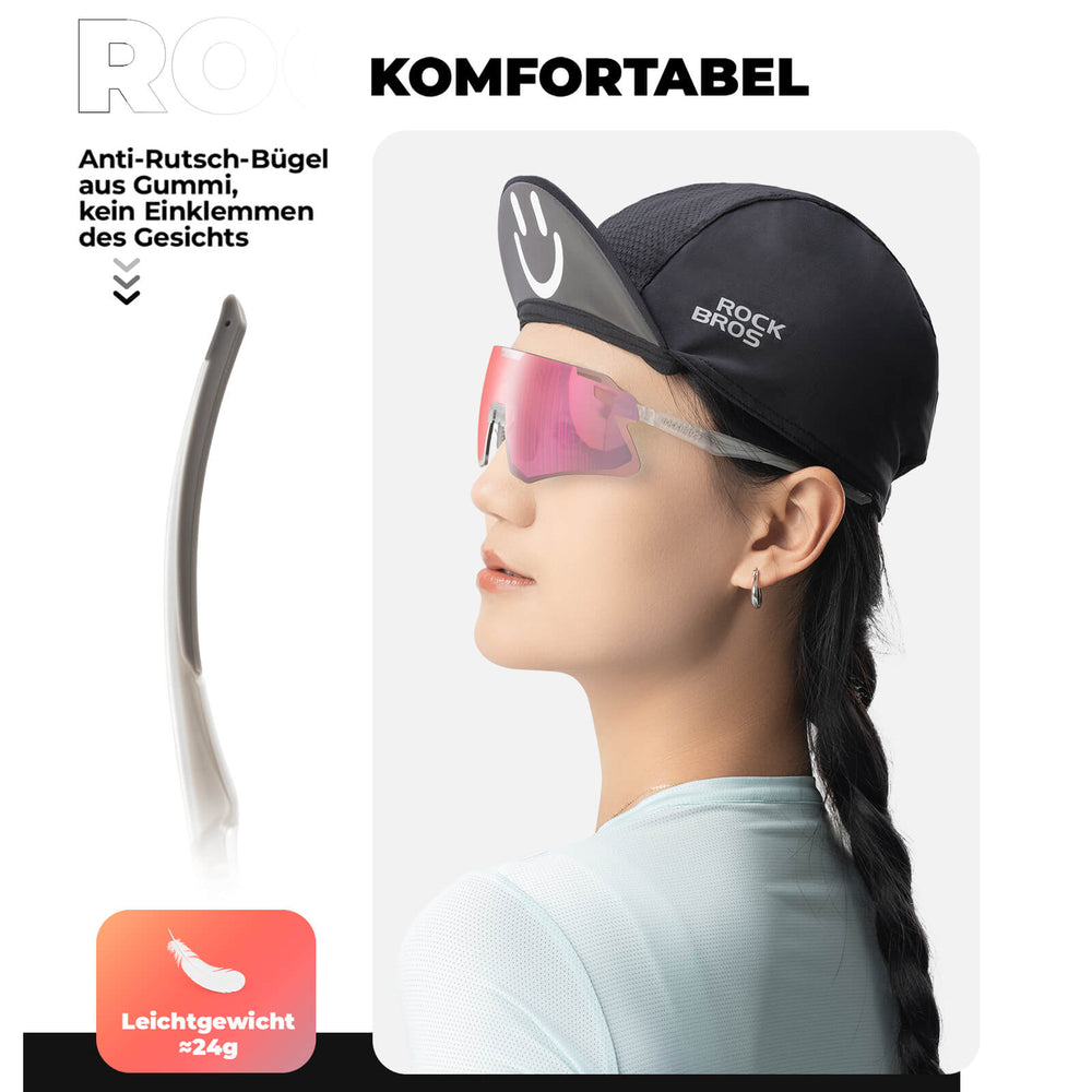 ROCKBROS Sonnenbrille Winddichte Fahrradbrille für Outdoor-Sportarten- Selbsttönend Rot