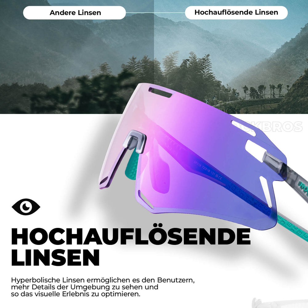 ROCKBROS Sonnenbrille Winddichte Fahrradbrille für Outdoor-Sportarten- Violett-Grün