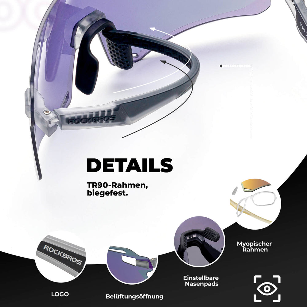 ROCKBROS Sonnenbrille Winddichte Fahrradbrille für Outdoor-Sportarten- Violett