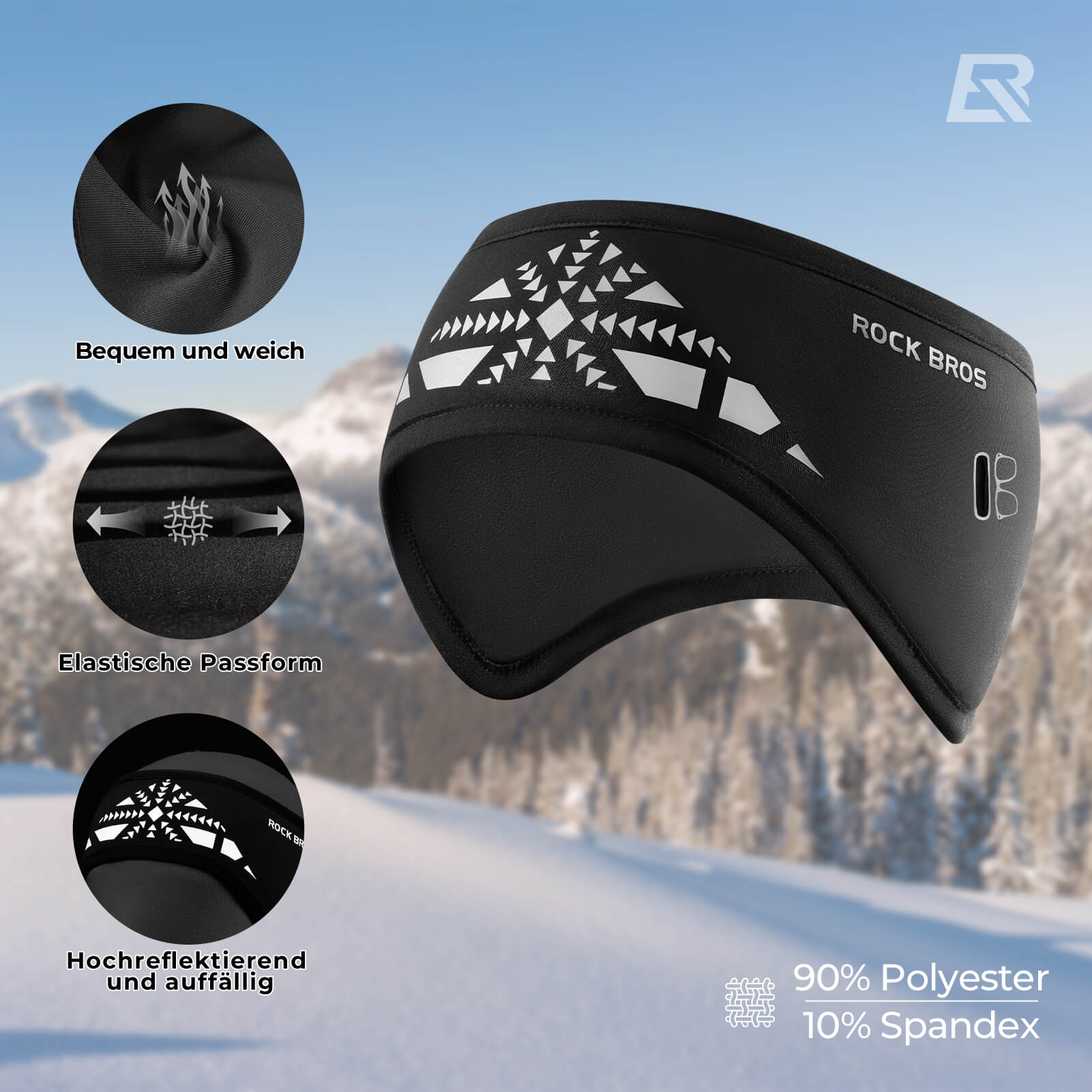 ROCKBROS Sport Stirnband Winter – Elastischer Ohrenwärmer Mit Klettverschluss Für Joggen, Skifahren & Radfahren