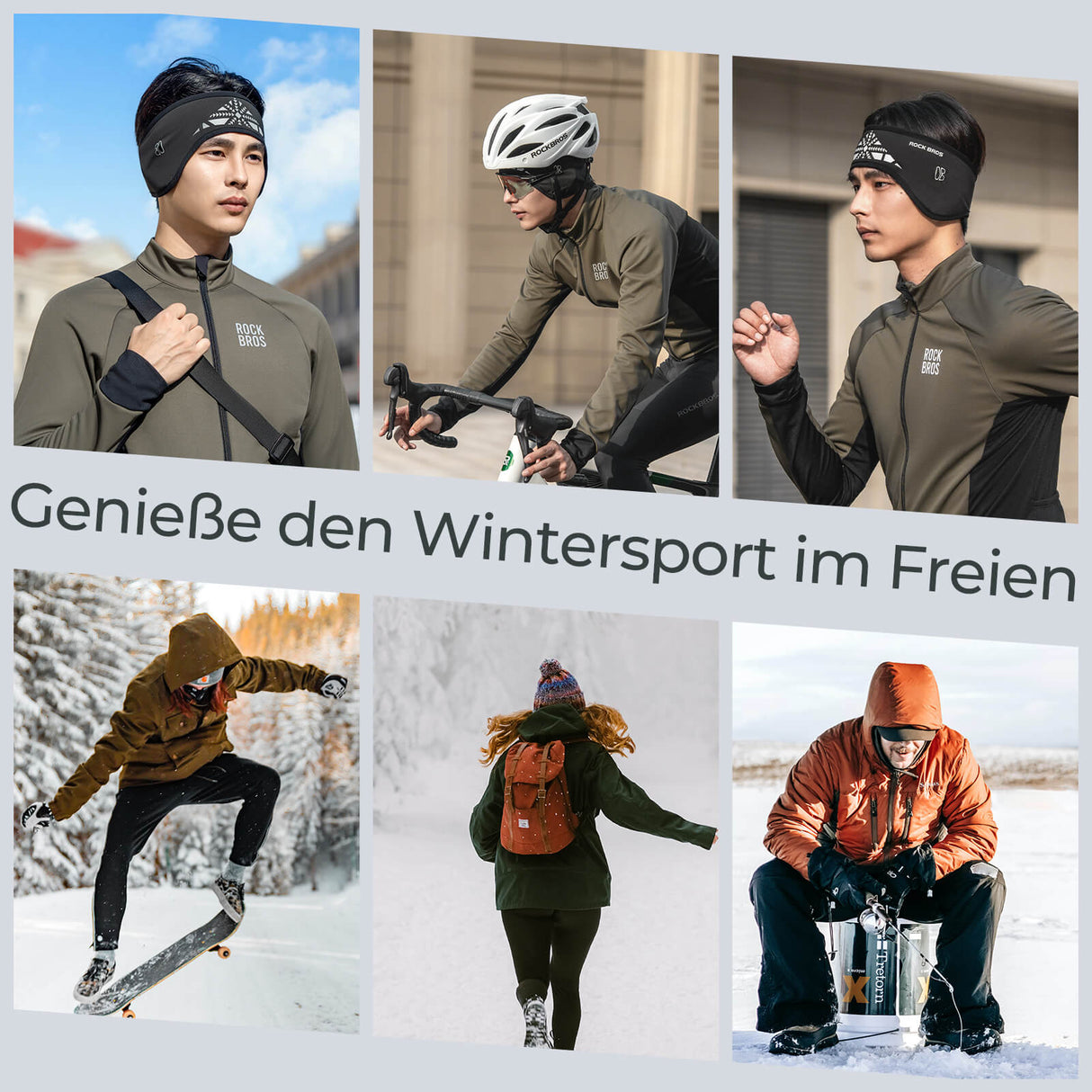 ROCKBROS Elastisches Winter Stirnband mit Klettverschluss Ohrenwärmer Unisex - ROCKBROS-EU