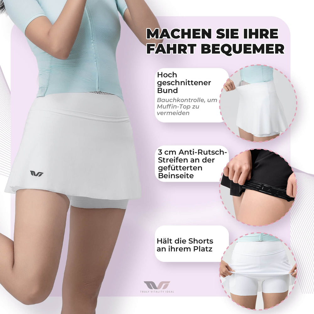 ROCKBROS TVI 2 in 1 Fahrradrock Kurze Gepolstert Radlerhose mit Tasche Damen