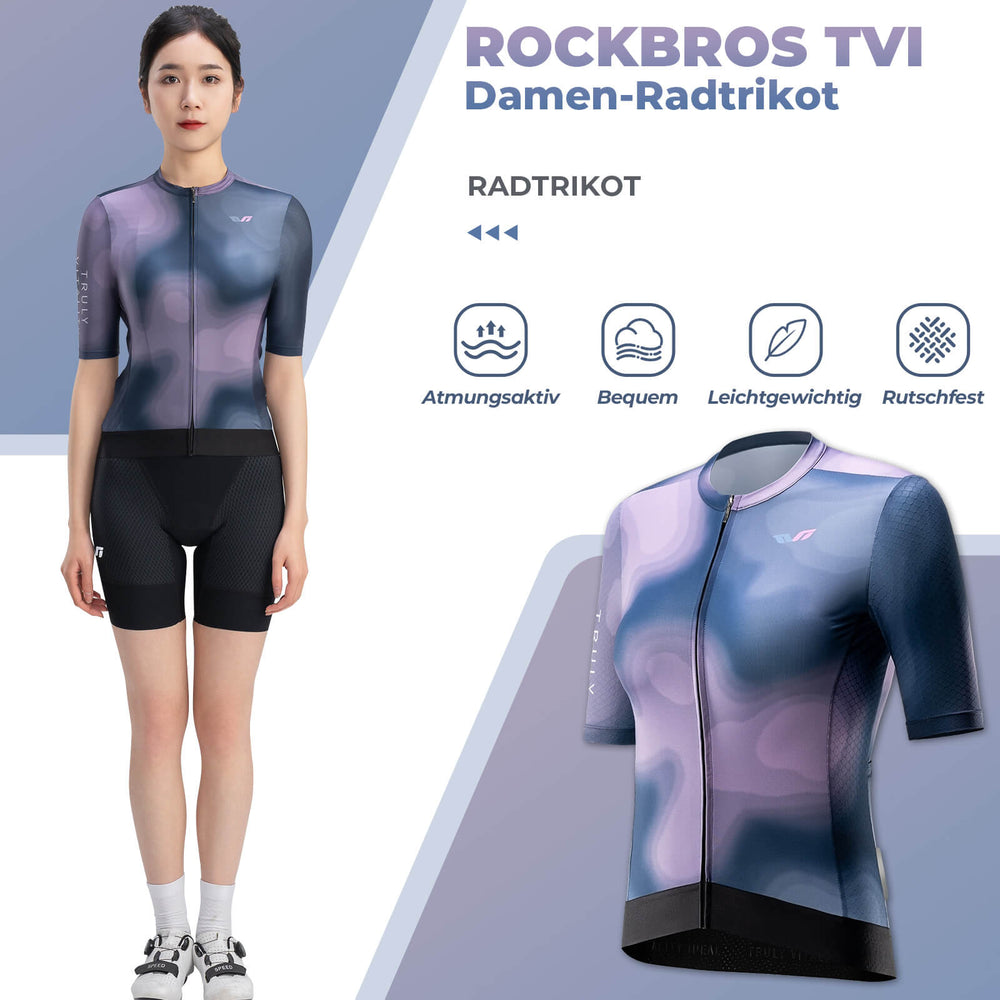 ROCKBROS TVI Damen Kurzarm-Radtrikot Sommer Schnelltrocknend mit 3 Taschen - ROCKBROS-EU
