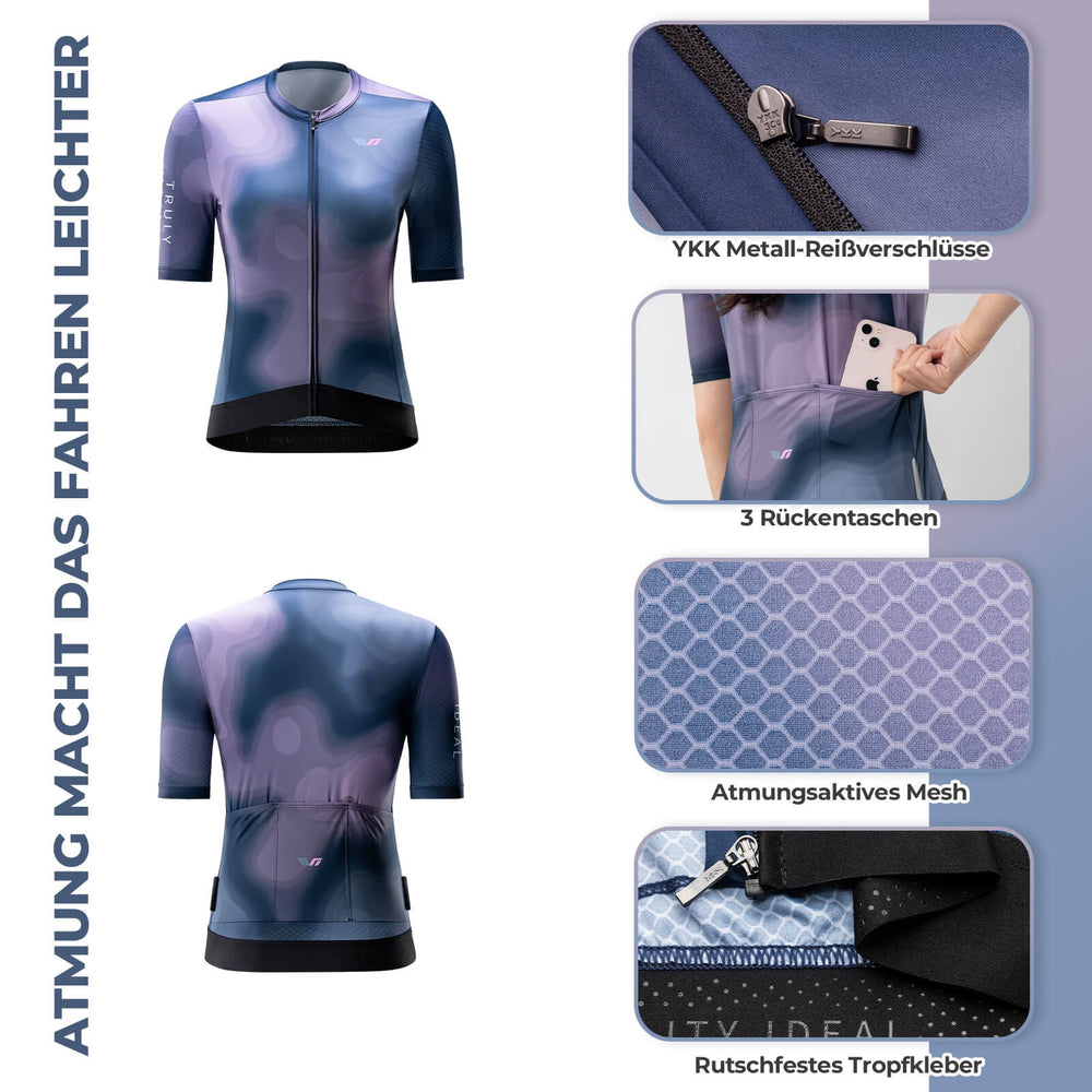 ROCKBROS TVI Damen Kurzarm-Radtrikot Sommer Schnelltrocknend mit 3 Taschen