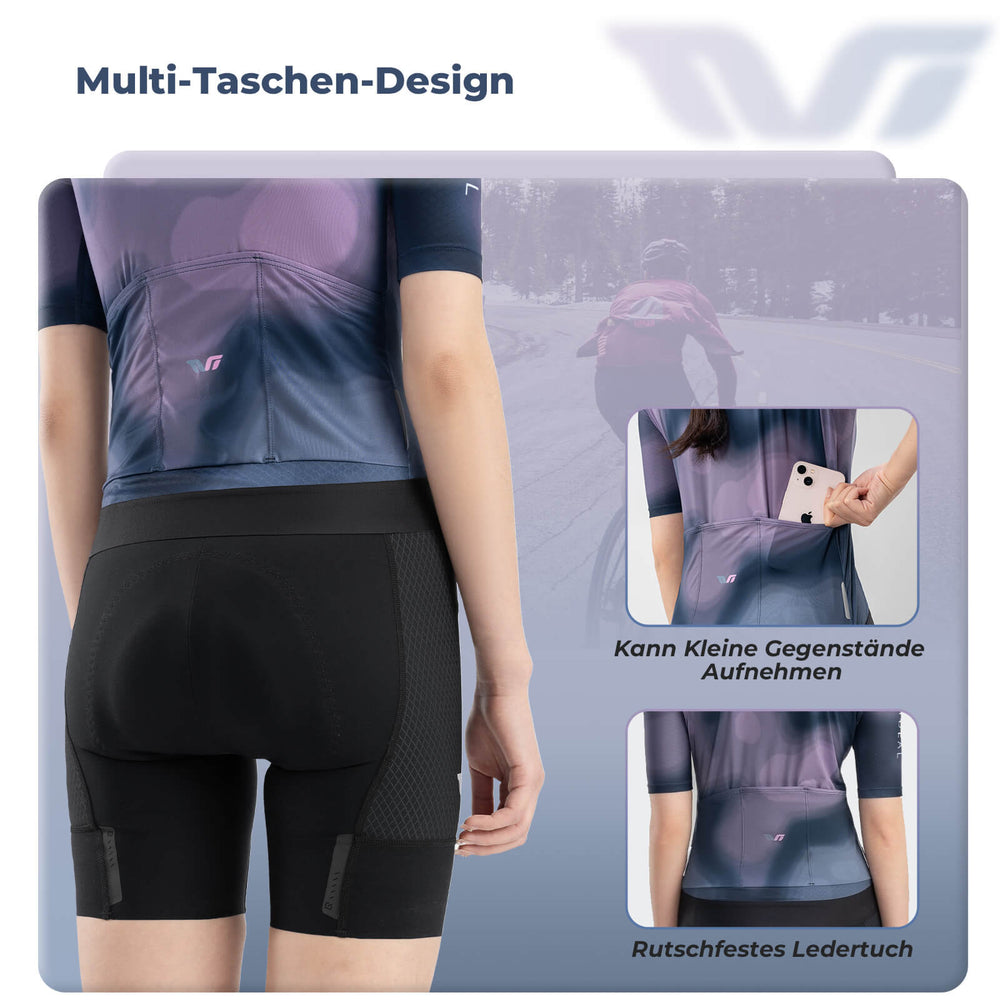 ROCKBROS TVI Damen Kurzarm-Radtrikot Sommer Schnelltrocknend mit 3 Taschen