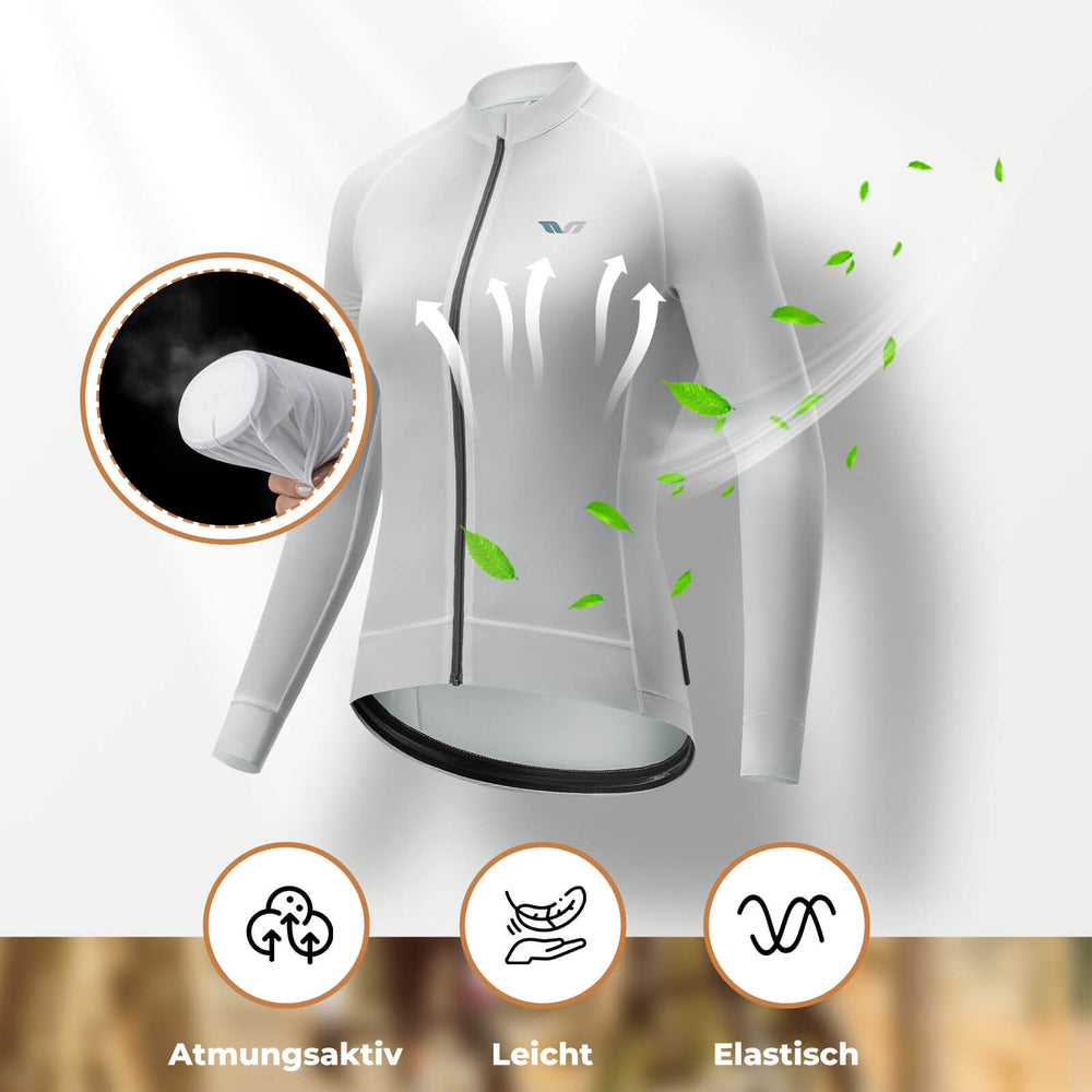 ROCKBROS TVI Damen Langarm-Radtrikot Fahrrad Jersey für MTB & Rennrad-Grau