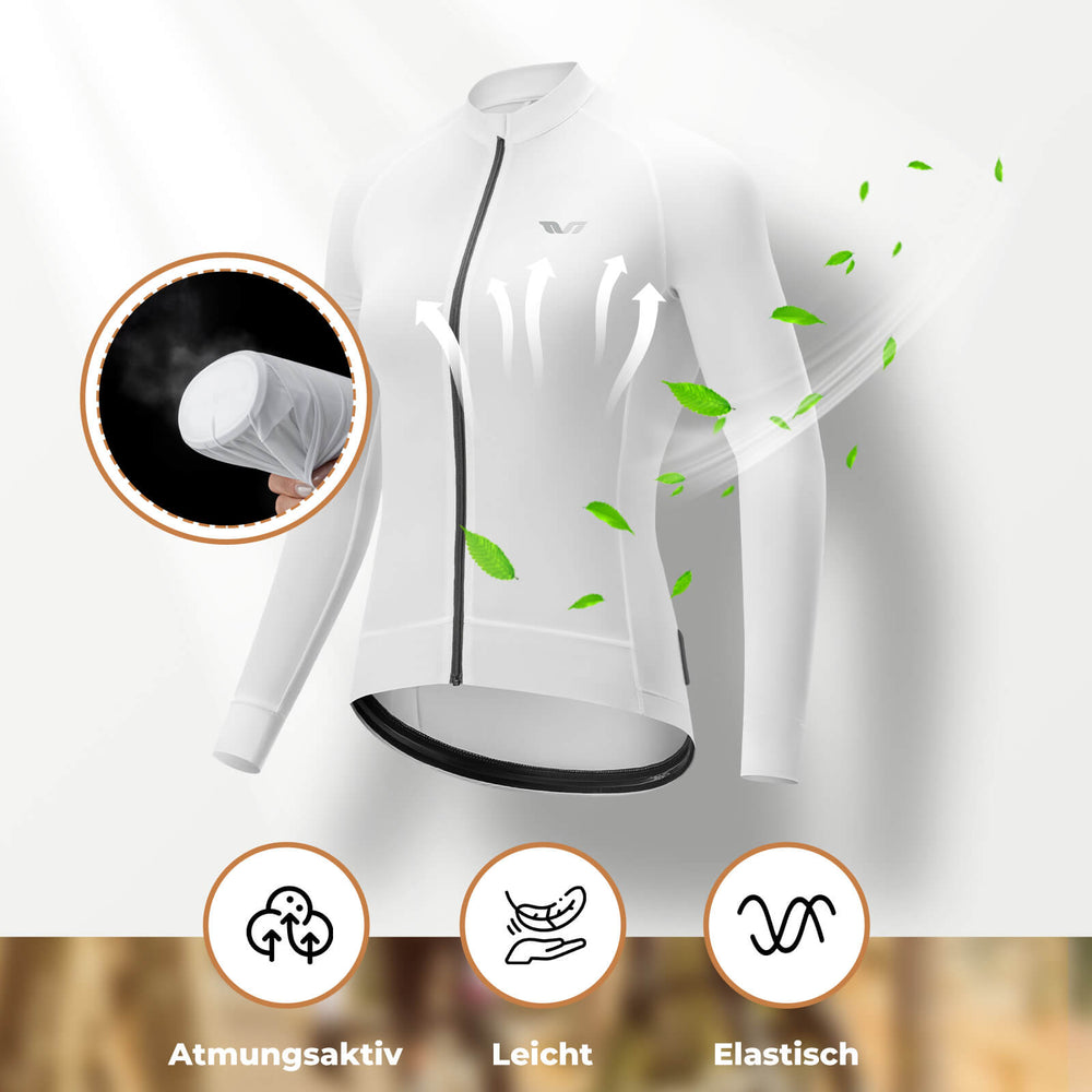ROCKBROS TVI Damen Langarm-Radtrikot Fahrrad Jersey für MTB & Rennrad-Weiß