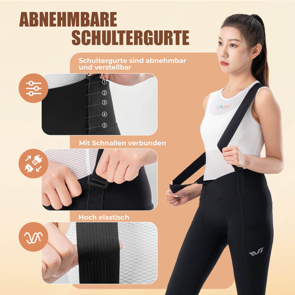 ROCKBROS TVI Lange Trägerhose Fahrradhose mit Sitzpolster Abnehmbare