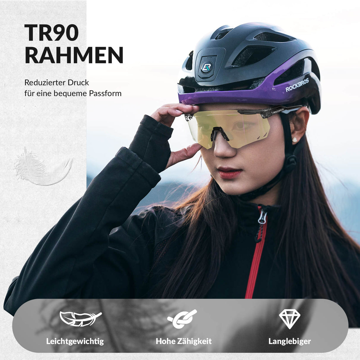 ROCKBROS Ultraleicht Fahrradbrille Selbsttönende Sonnenbrille mit UV400-Schutz