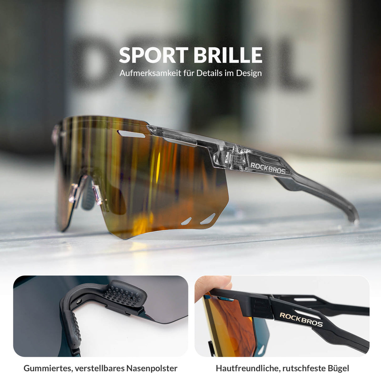 ROCKBROS Ultraleicht Fahrradbrille Selbsttönende Sonnenbrille mit UV400-Schutz