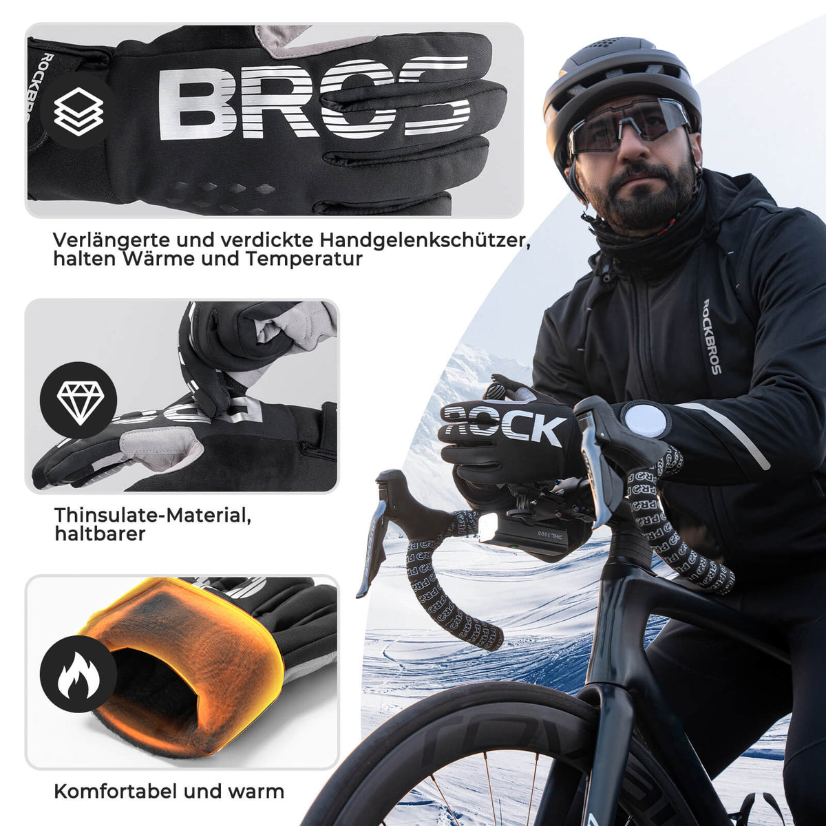 Touchscreen Handschuhe ROCKBROS Fahrradhandschuhe Herren & Damen   Rutschfest, Gepolstert & Touchscreen Geeignet
