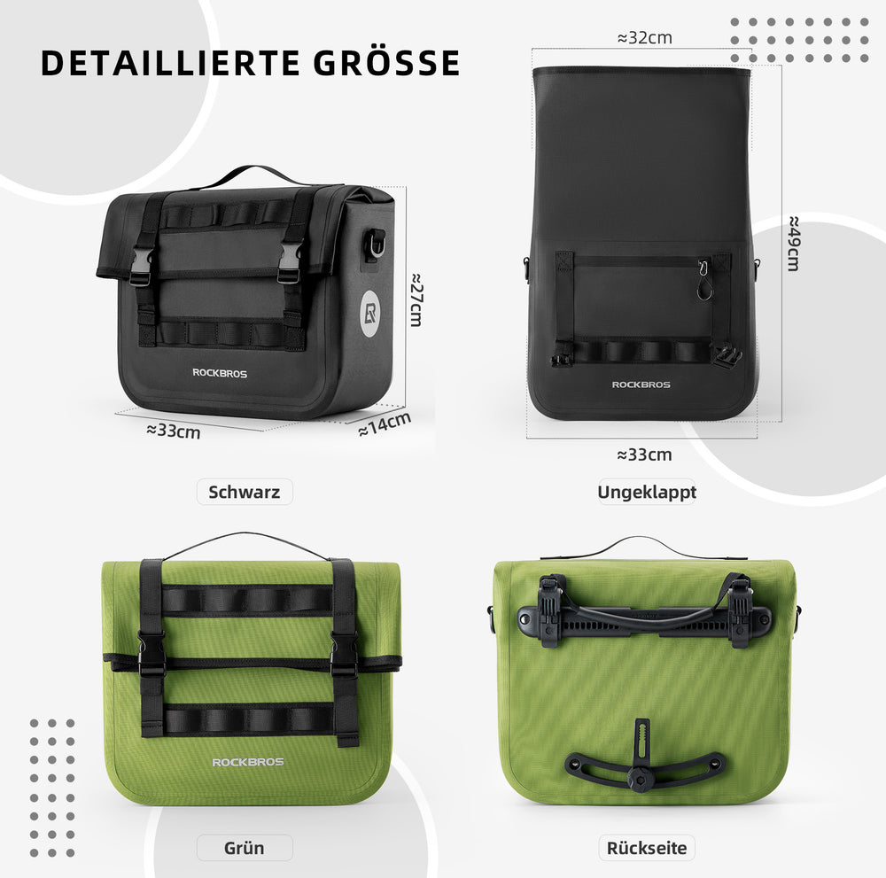 ROCKBROS Wasserdicht Fahrrad Gepäckträgertasche mit Schultergurt hinten 15L - ROCKBROS-EU