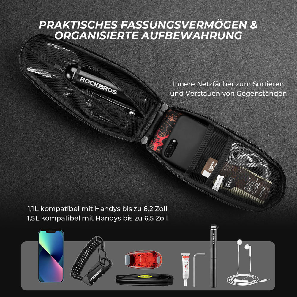 ROCKBROS Wasserdicht Oberrohrtasche Satteltasche 1L/1,5L Schwarz
