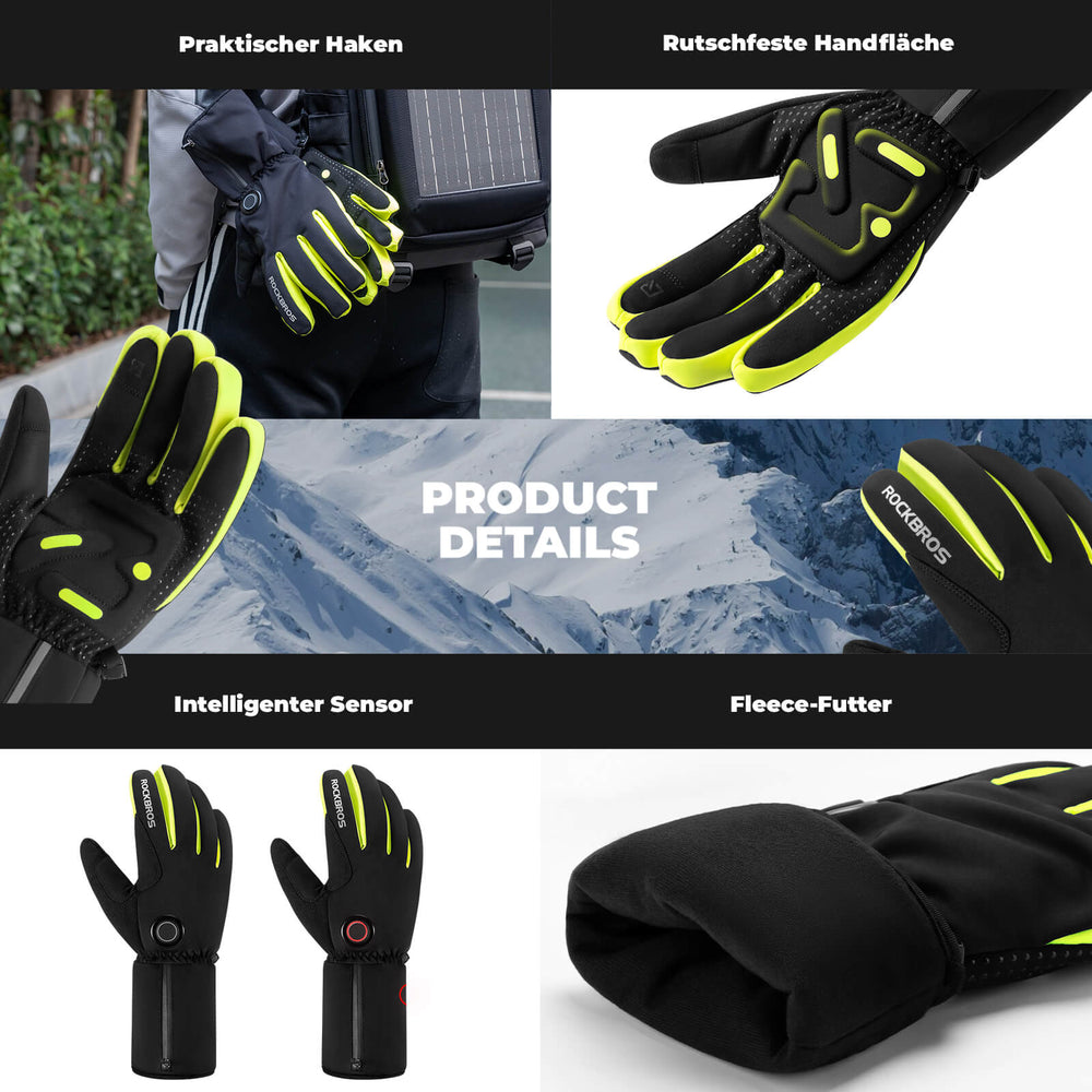ROCKBROS Winter Beheizte Fahrradhandschuhe Touchscreen Handschuhe M-2XL