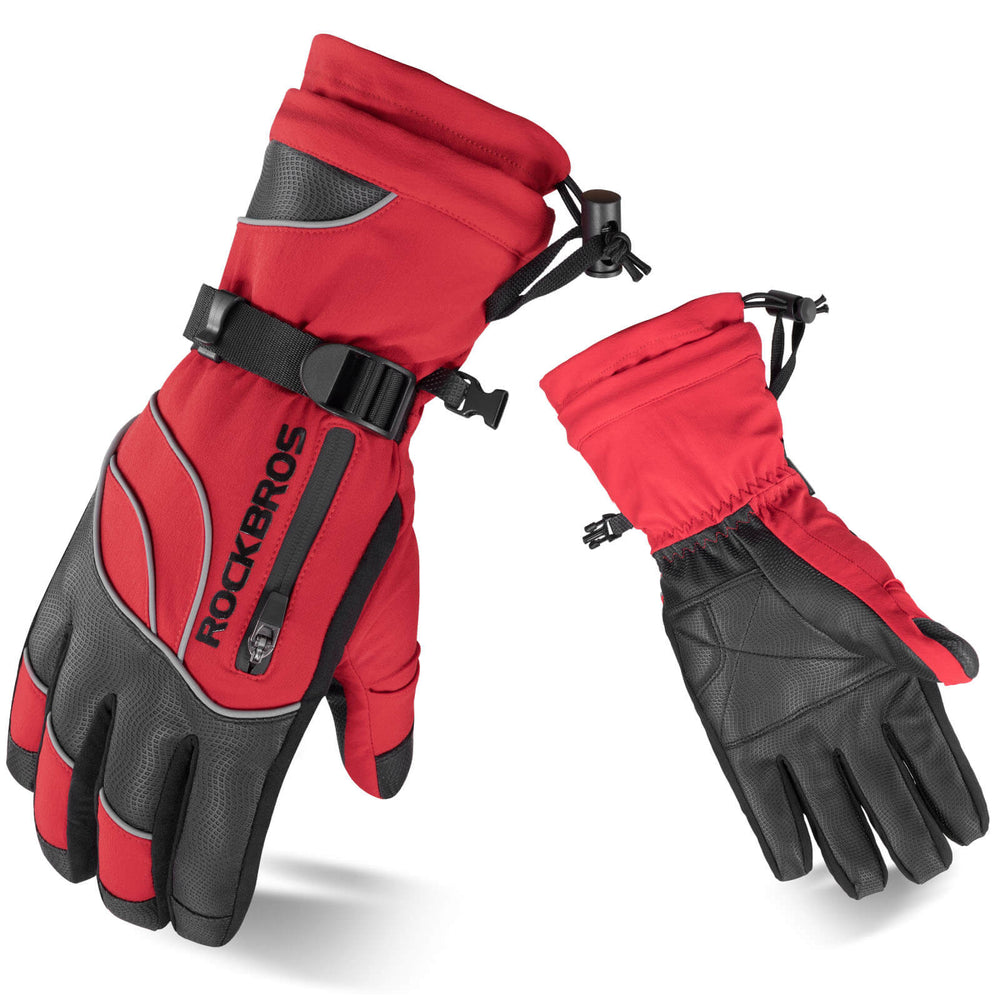 ROCKBROS Winter Handschuhe Warm Skihandschuhe Winddicht -20℃ M-XL-Rot